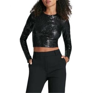 Commando long sleeve crew all over sequin crop top black